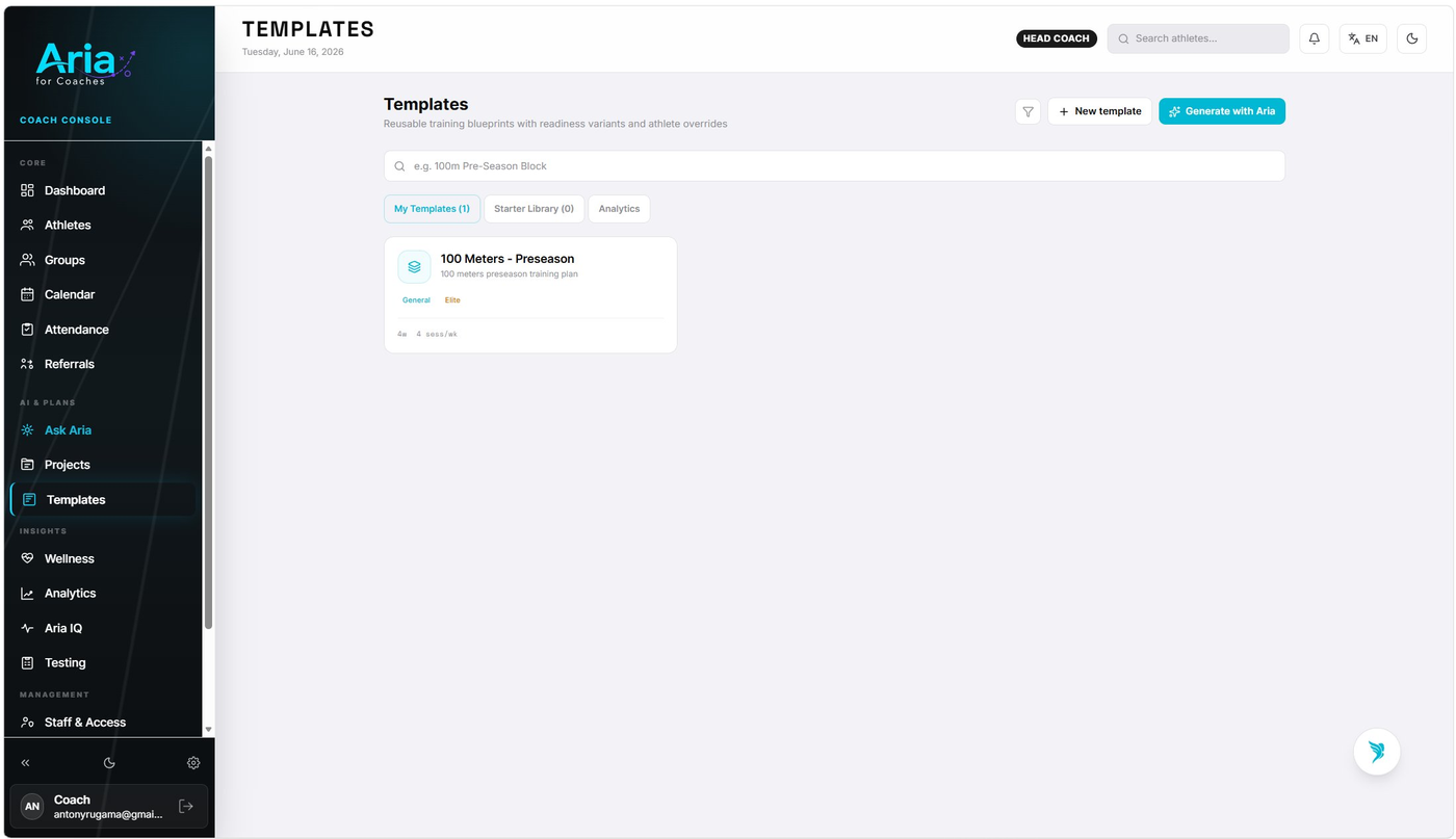 Templates library with Generate with Aria and starter templates